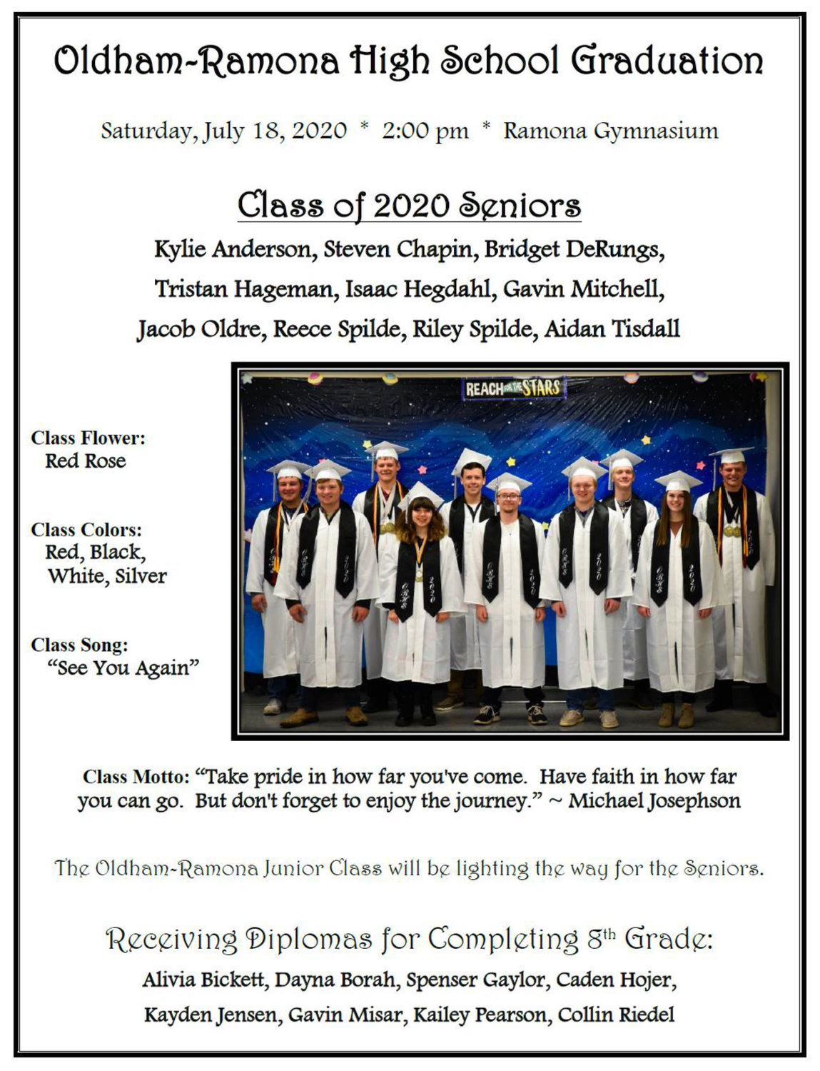 OldhamRamona High School Graduation Kingsbury Journal